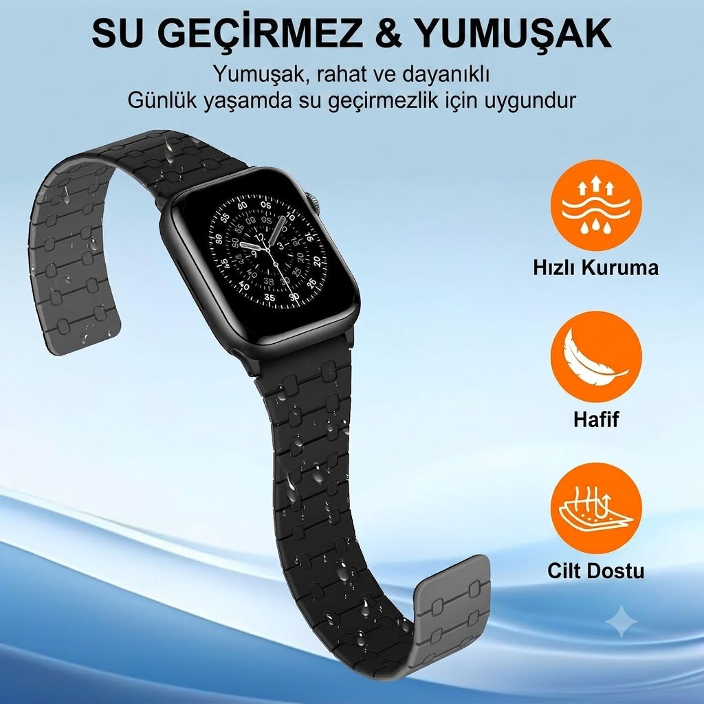 Apple Watch Uyumlu Çift Taraflı Mıknatıslı Silikon Kordon (49/46/45/44/42mm) - Ultra, Series 11/10/9/8 ve SE Uyumlu Kayış