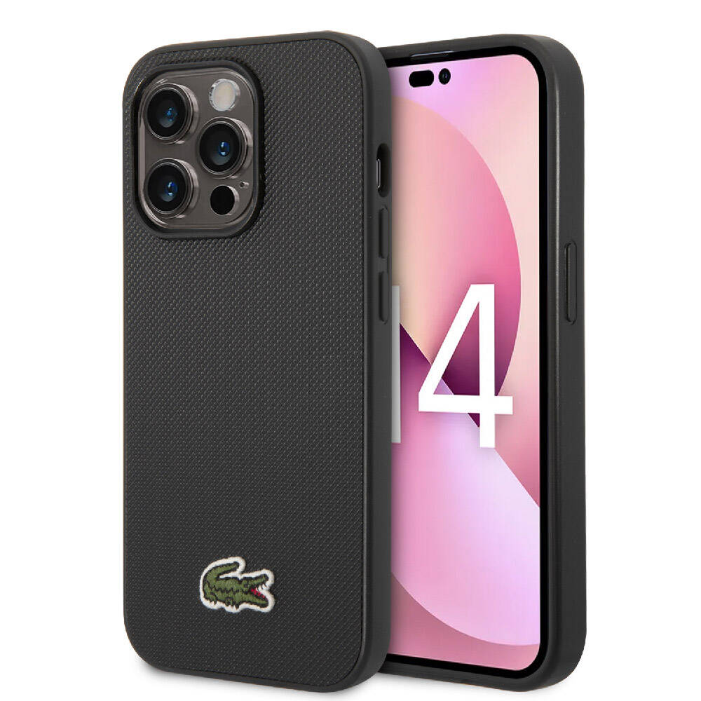 __vg|Siyah|0|3666339099787-01|Apple iPhone 14 Pro Max Kılıf Lacoste Orjinal Lisanslı PU Pike Desenli Arka Yüzey İkonik Timsah Dokuma Logolu Kapak