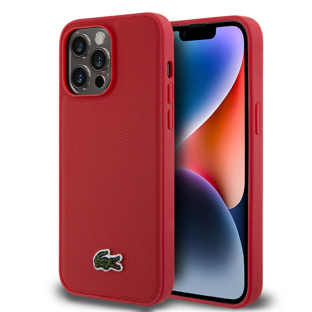 __vg|Kırmızı|0|3666339099824-01|Apple iPhone 14 Pro Max Kılıf Lacoste Orjinal Lisanslı PU Pike Desenli Arka Yüzey İkonik Timsah Dokuma Logolu Kapak