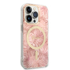 __vg|Pembe|0|3666339103354-01|Apple iPhone 14 Pro Max Kılıf GUESS MagSafe Şarj Özellikli Yaprak Desenli MagSafe Şarj Kablolu Kapak