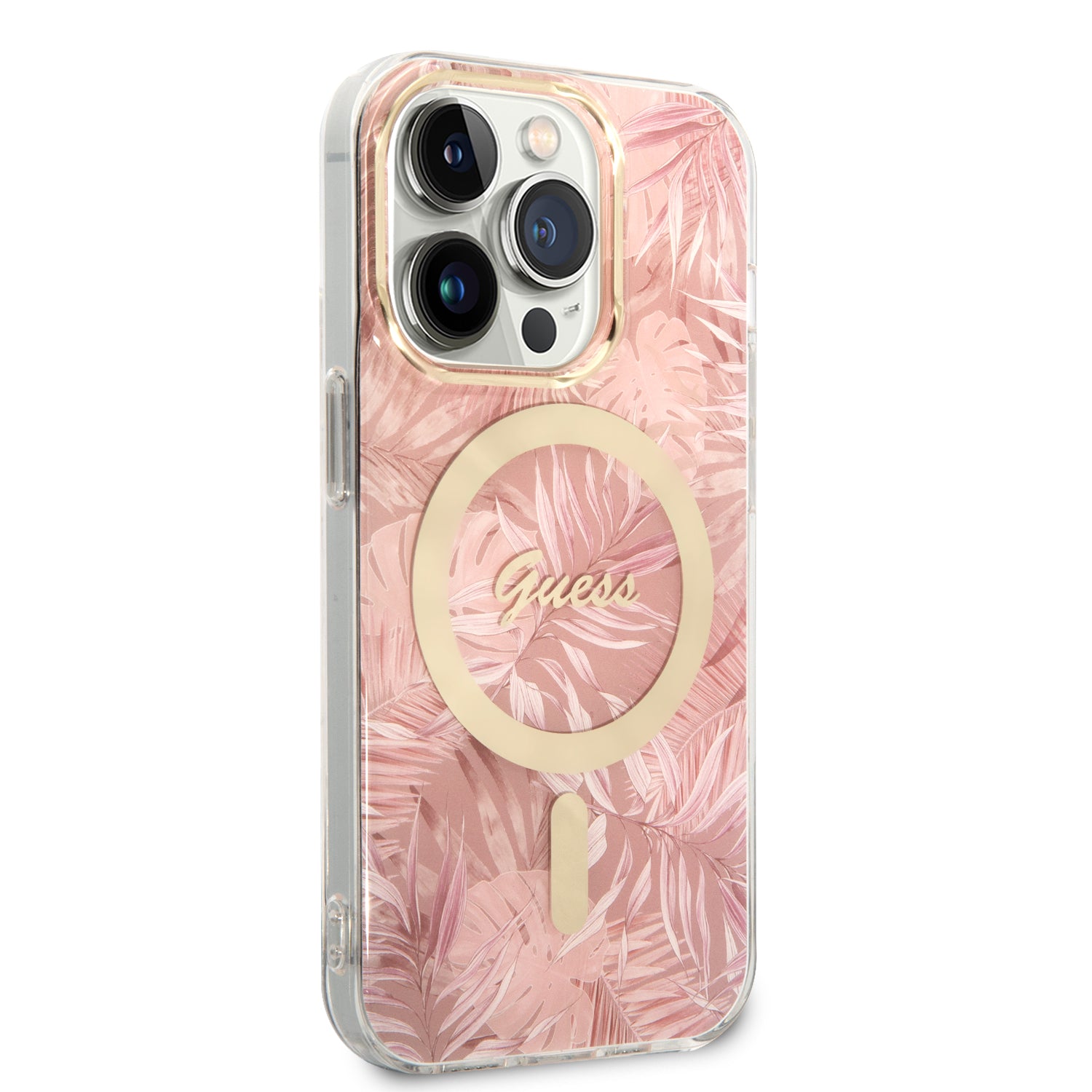 __vg|Pembe|0|3666339103354-01|Apple iPhone 14 Pro Max Kılıf GUESS MagSafe Şarj Özellikli Yaprak Desenli MagSafe Şarj Kablolu Kapak