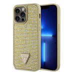 __vg|Gold|0|3666339120085-01|Apple iPhone 14 Pro Max Kılıf Guess Orjinal Lisanslı Taşlı Arka Yüzey Üçgen Logolu Kapak