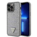 __vg|Gümüş|0|3666339120245-01|Apple iPhone 14 Pro Max Kılıf Guess Orjinal Lisanslı Taşlı Arka Yüzey Üçgen Logolu Kapak