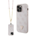__vg|Pembe|0|3666339147211-01|Apple iPhone 14 Pro Max Kılıf Guess Orjinal Lisanslı PU Deri Taşlı Metal Üçgen Logolu Çapraz Vücut Askılı 4G Desenli Kapak