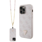 __vg|Pembe|0|3666339147211-01|Apple iPhone 14 Pro Max Kılıf Guess Orjinal Lisanslı PU Deri Taşlı Metal Üçgen Logolu Çapraz Vücut Askılı 4G Desenli Kapak