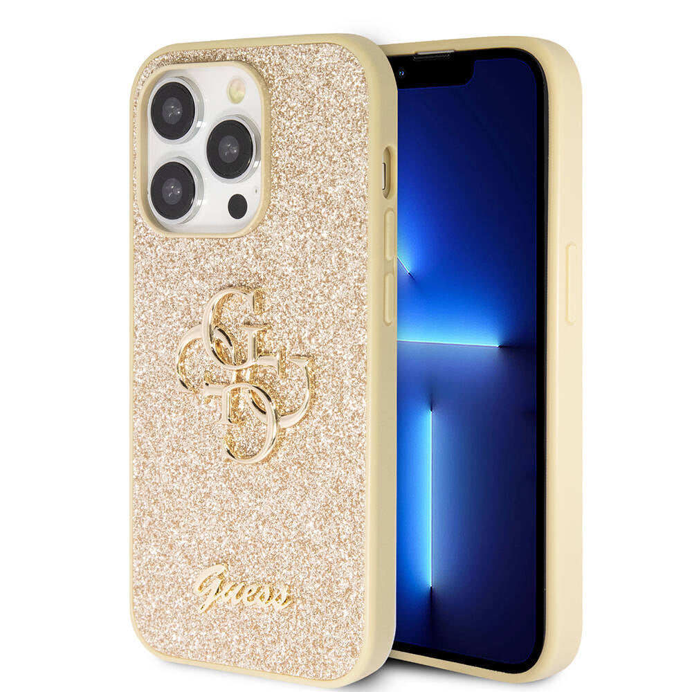 __vg|Gold|0|3666339147778-01|Apple iPhone 14 Pro Max Kılıf Guess Orjinal Lisanslı 4G Büyük Metal Logolu Glitter Kapak