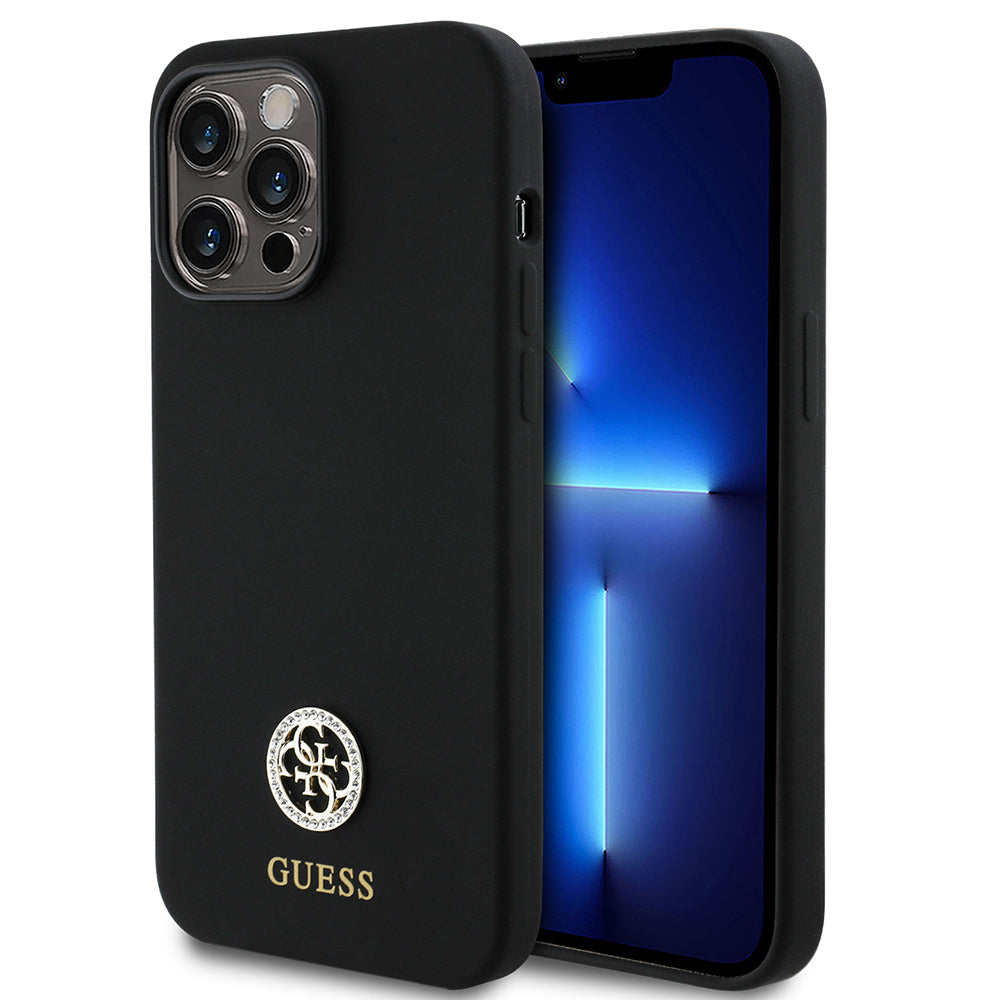 __vg|Siyah|0|3666339148478-01|Apple iPhone 14 Pro Max Kılıf Guess Orjinal Lisanslı Yazı ve Taşlı 4G Logolu Silikon Kapak