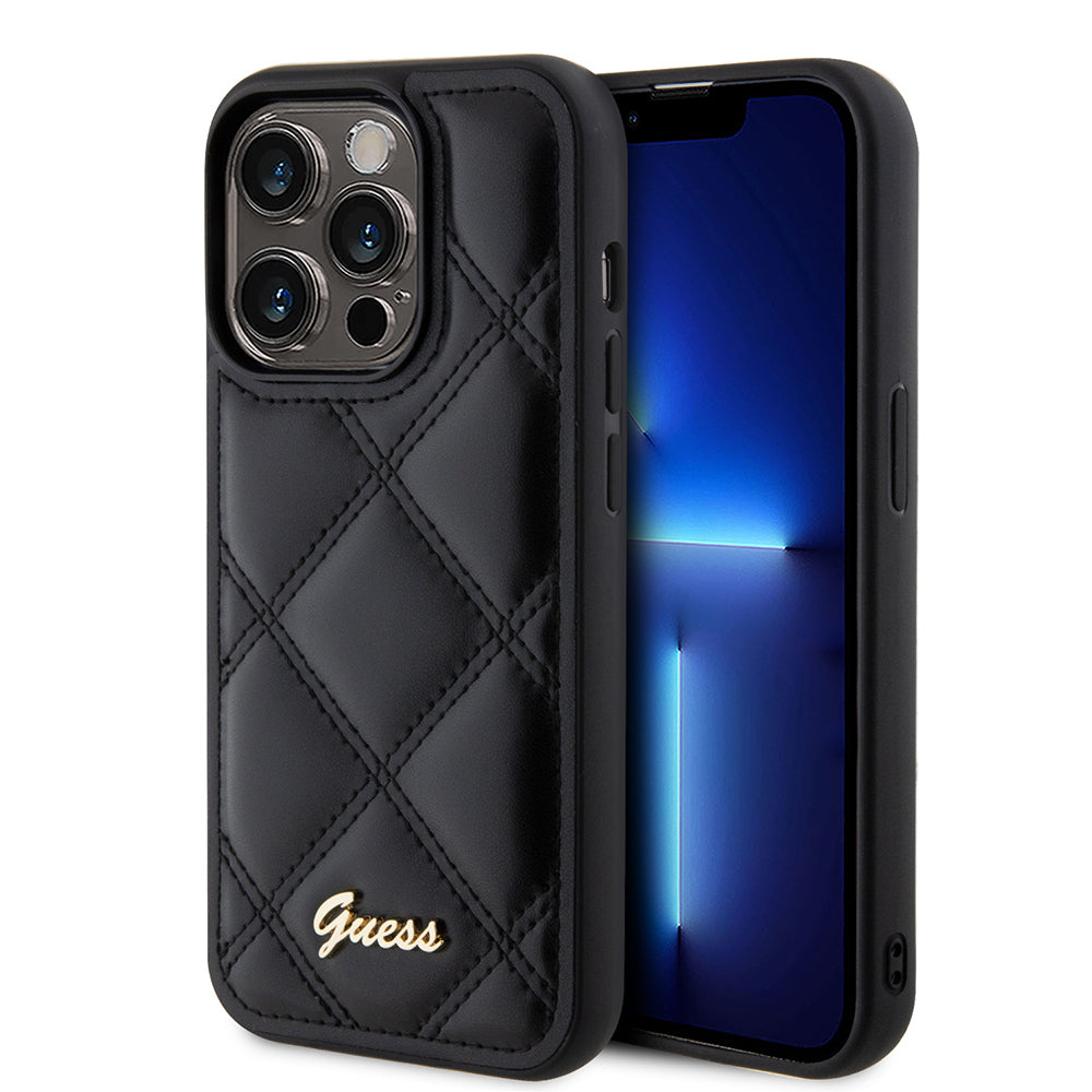 __vg|Siyah|0|3666339149598-01|Apple iPhone 14 Pro Max Kılıf Guess Orjinal Lisanslı PU Deri Metal Yazı Logolu Kapitone Kapak