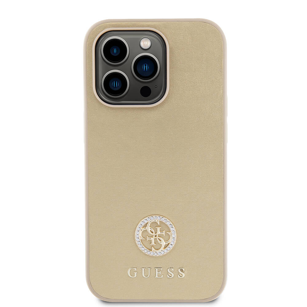 __vg|Gold|0|3666339150990-01|Apple iPhone 14 Pro Max Kılıf Guess Orjinal Lisanslı Deri 4G Metal Logo Strass Kapak
