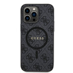 __vg|Siyah|0|3666339226312-01|Apple iPhone 14 Pro Max Kılıf Guess Orjinal Lisanslı MagSafe Şarj Özellikli PU Halkalı 4G Desenli Yazı Logolu Kapak