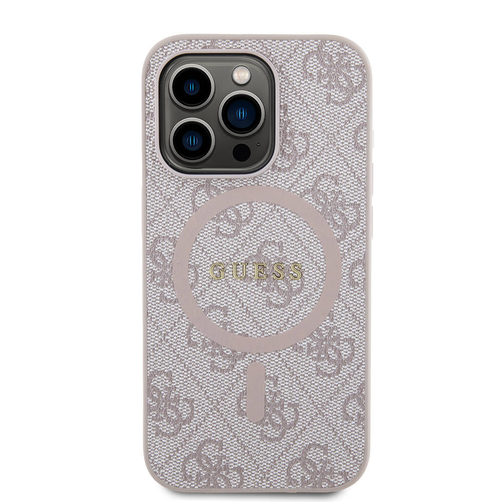 __vg|Pembe|0|3666339226732-01|Apple iPhone 14 Pro Max Kılıf Guess Orjinal Lisanslı MagSafe Şarj Özellikli PU Halkalı 4G Desenli Yazı Logolu Kapak