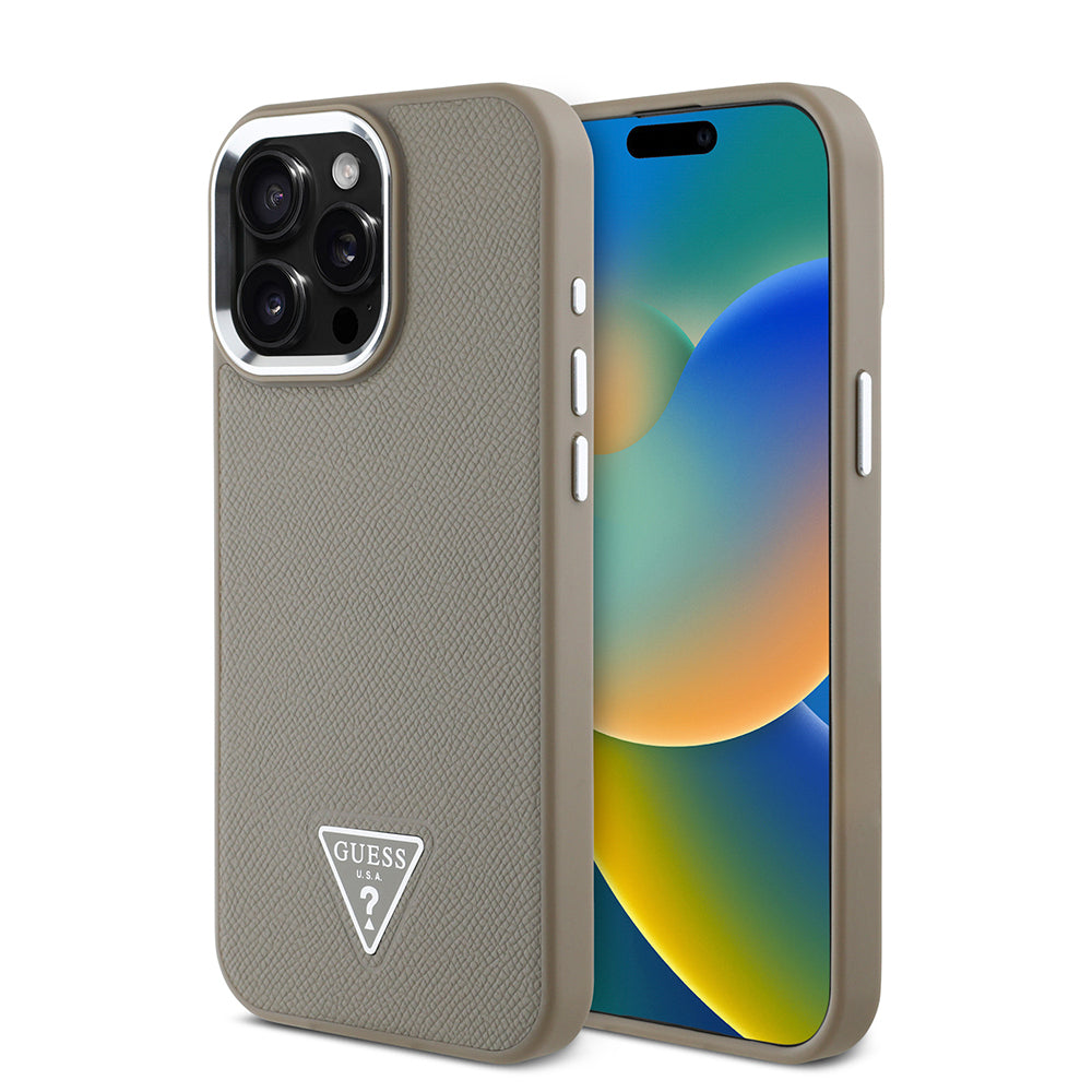 __vg|Kahverengi|0|3666339302412-01|Apple iPhone 14 Pro Max Kılıf Guess Orjinal Lisanslı MagSafe Şarj Özellikli Grained Triangle Kapak