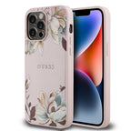 __vg|Pembe|0|3666339426132-01|Apple iPhone 14 Pro Max Kılıf Guess Orjinal Lisanslı MagSafe Şarj Özellikli Taneli Çiçek Tasarımlı Metal Yazı Logolu Kapak
