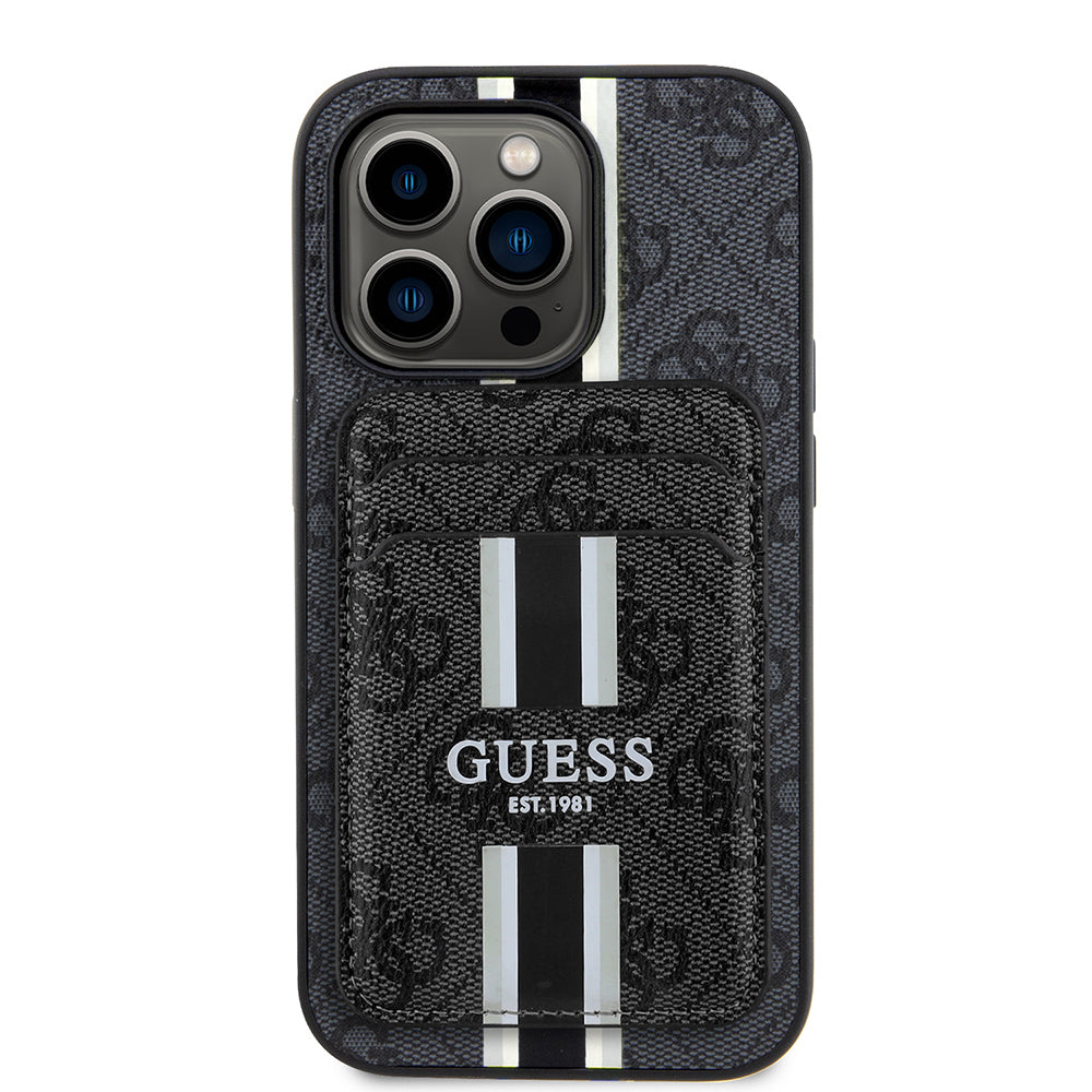 __vg|Siyah|0|3666339452292-01|Apple iPhone 14 Pro Max Kılıf Guess Orjinal Lisanslı MagSafe Şarj Özellikli 4G Desenli Çizgili Kartlıklı Kapak