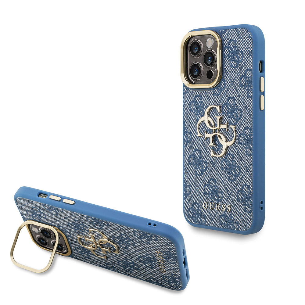 __vg|Mavi|0|3666339469924-01|Apple iPhone 14 Pro Max Kılıf Guess Orjinal Lisanslı PU Deri 4G Desenli Metal Büyük 4G ve Yazı Logolu Kamera Standlı Kapak