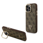 __vg|Kahverengi|0|3666339470067-01|Apple iPhone 14 Pro Max Kılıf Guess Orjinal Lisanslı PU Deri Taşlı Üçgen Logo 4G Desenli Kamera Standlı Kapak