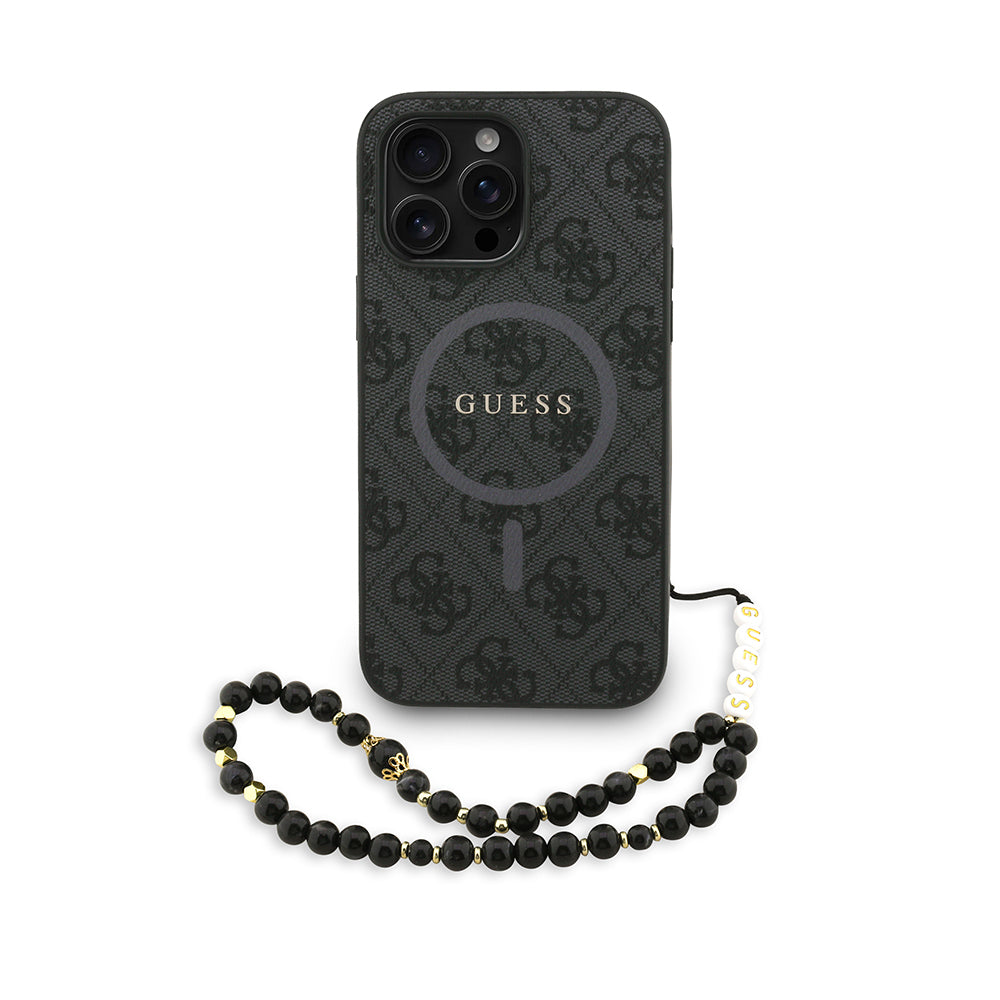 __vg|Siyah|0|3666339474997-01|Apple iPhone 14 Pro Max Kılıf Guess Orjinal Lisanslı MagSafe Şarj Özellikli PU Deri Bilek Askı İpli Yazı Logolu Kapak