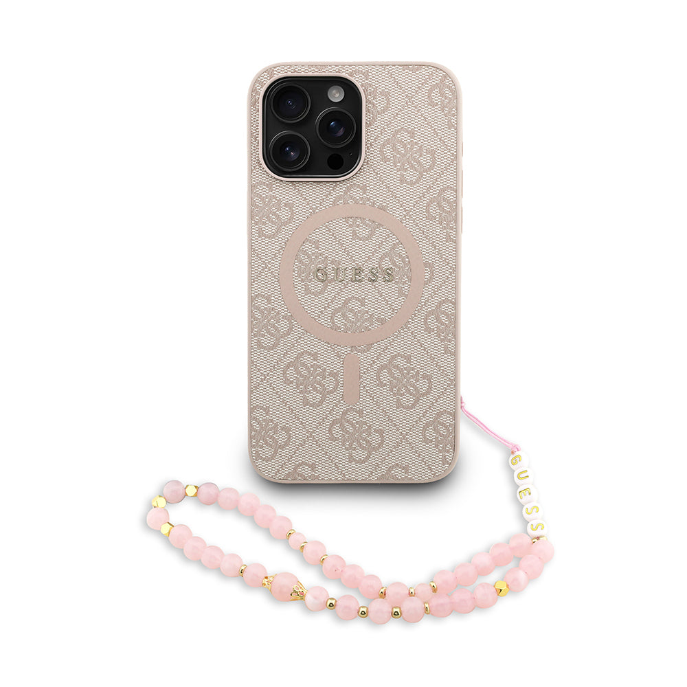 __vg|Pembe|0|3666339475277-01|Apple iPhone 14 Pro Max Kılıf Guess Orjinal Lisanslı MagSafe Şarj Özellikli PU Deri Bilek Askı İpli Yazı Logolu Kapak