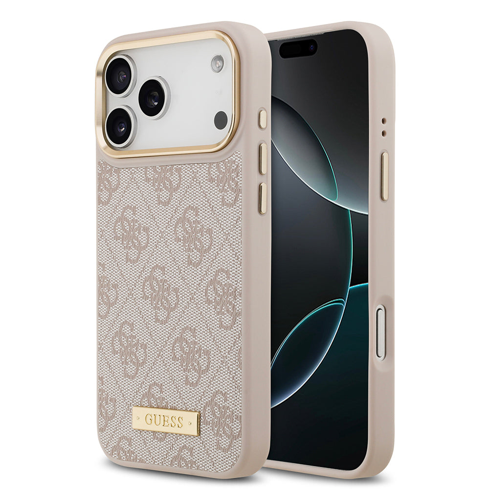 __vg|Pembe|0|3666339489830-01|Apple iPhone 17 Pro Max Kılıf Guess Orjinal Lisanslı MagSafe Şarj Özellikli 4G Desenli PU Metal Plaka Klasik Logolu Kapak