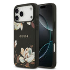 __vg|Siyah|0|3666339489915-01|Apple iPhone 17 Pro Max Kılıf Guess Orjinal Lisanslı MagSafe Şarj Özellikli Taneli Çiçek Tasarımlı Metal Yazı Logolu Kapak