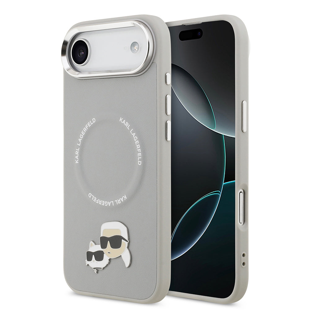 __vg|Gri|0|3666339495305-01|Apple iPhone 17 Air Kılıf Karl Lagerfeld Orjinal Lisanslı MagSafe Şarj Özellikli Metal Kamera ve Buton Tasarımlı K&C PU Deri Kapak