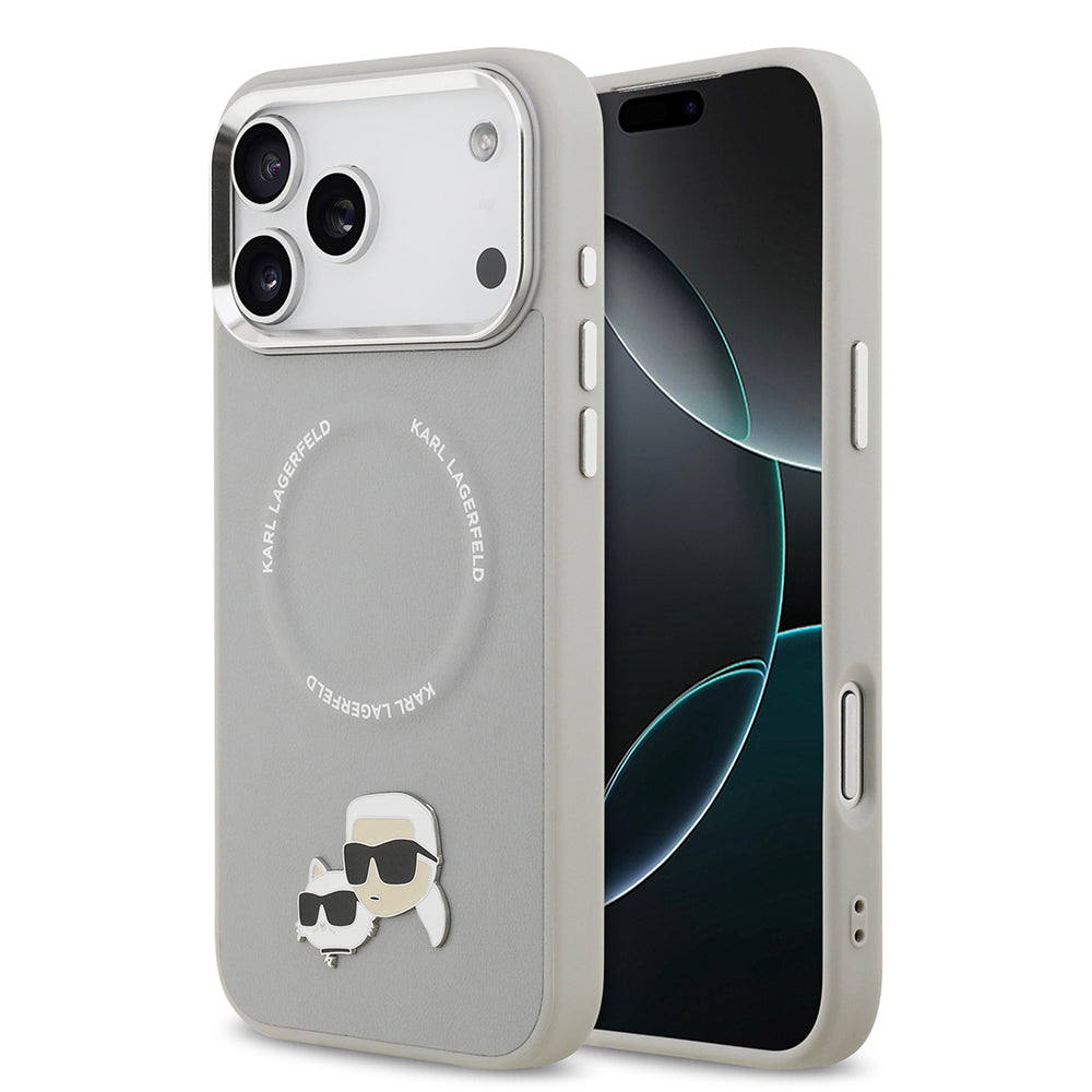 __vg|Gri|0|3666339495329-01|Apple iPhone 17 Pro Max Kılıf Karl Lagerfeld Orjinal Lisanslı MagSafe Şarj Özellikli Metal Kamera ve Buton Tasarımlı K&C PU Deri Kapak