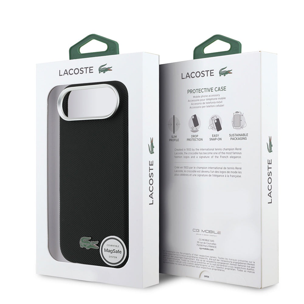 __vg|Siyah|7|3666339511401-08|Apple iPhone 17 Air Kılıf Lacoste Orjinal Lisanslı MagSafe Şarj Özellikli PVC Pike Desenli Arka Yüzey İkonik Timsah Dokuma Logolu Kapak