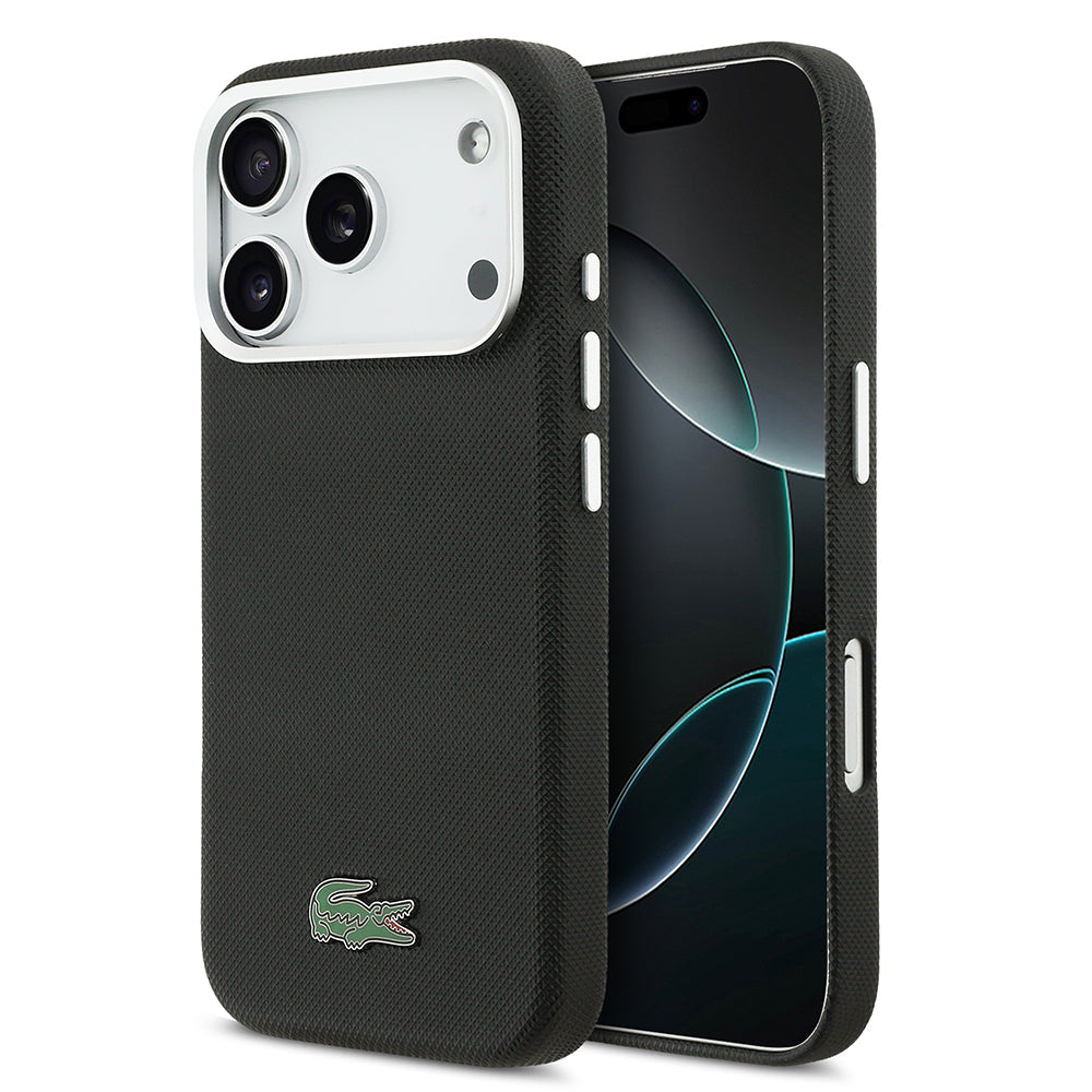 __vg|Siyah|0|3666339511425-01|Apple iPhone 17 Pro Max Kılıf Lacoste Orjinal Lisanslı MagSafe Şarj Özellikli PVC Pike Desenli Arka Yüzey İkonik Timsah Dokuma Logolu Kapak