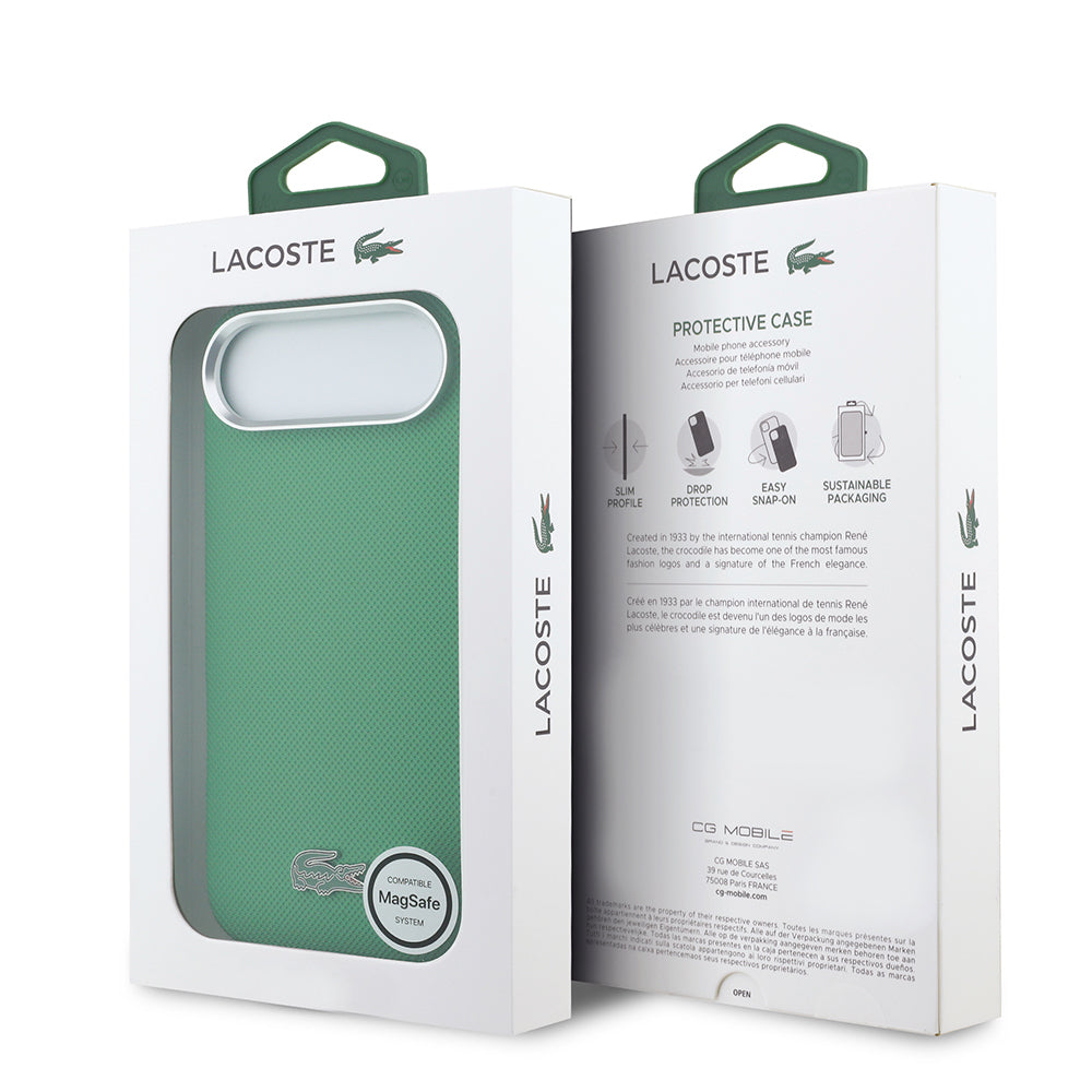 __vg|Yeşil|7|3666339511524-08|Apple iPhone 17 Air Kılıf Lacoste Orjinal Lisanslı MagSafe Şarj Özellikli PVC Pike Desenli Arka Yüzey İkonik Timsah Dokuma Logolu Kapak