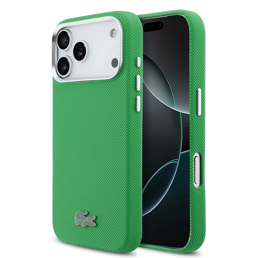 __vg|Yeşil|0|3666339511548-01|Apple iPhone 17 Pro Max Kılıf Lacoste Orjinal Lisanslı MagSafe Şarj Özellikli PVC Pike Desenli Arka Yüzey İkonik Timsah Dokuma Logolu Kapak