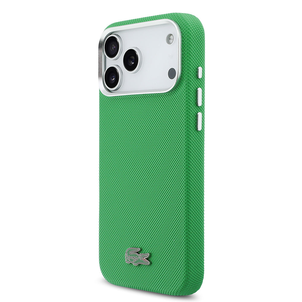 __vg|Yeşil|1|3666339511548-02|Apple iPhone 17 Pro Max Kılıf Lacoste Orjinal Lisanslı MagSafe Şarj Özellikli PVC Pike Desenli Arka Yüzey İkonik Timsah Dokuma Logolu Kapak