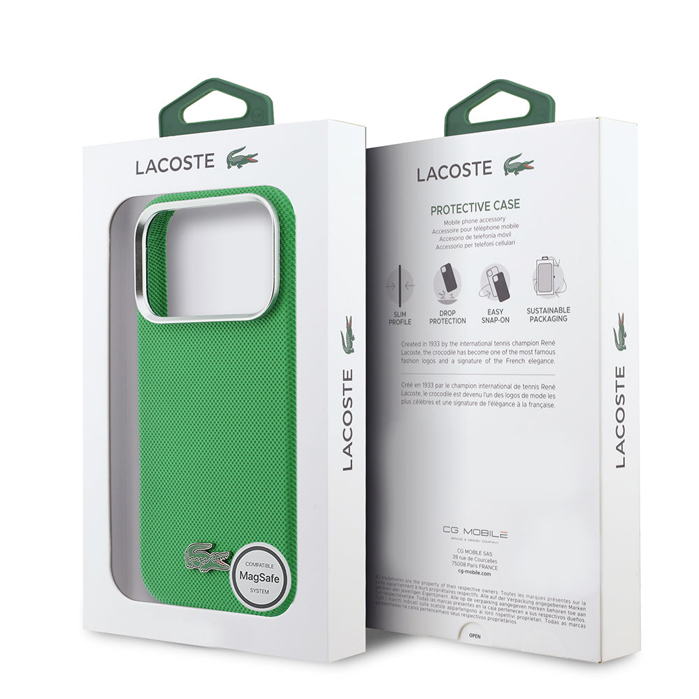 __vg|Yeşil|7|3666339511548-08|Apple iPhone 17 Pro Max Kılıf Lacoste Orjinal Lisanslı MagSafe Şarj Özellikli PVC Pike Desenli Arka Yüzey İkonik Timsah Dokuma Logolu Kapak