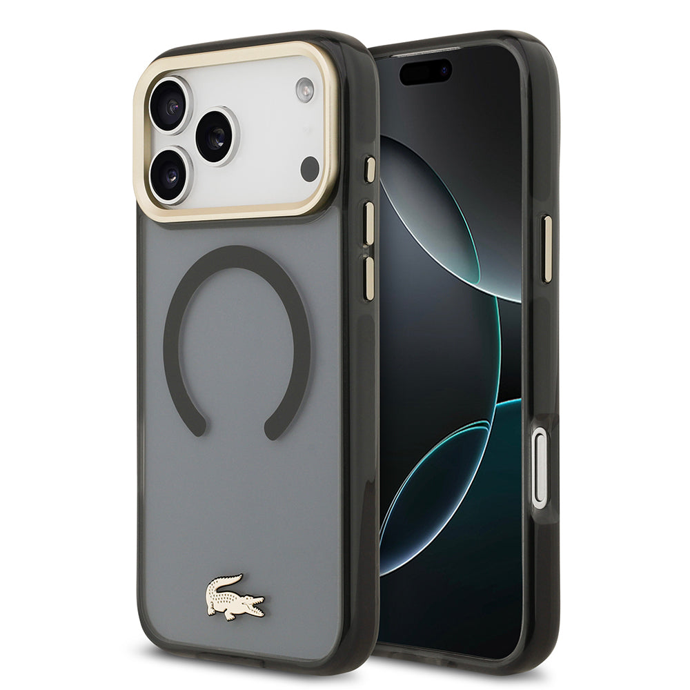 __vg|Siyah|0|3666339512385-01|Apple iPhone 17 Pro Max Kılıf Lacoste Orjinal Lisanslı MagSafe Şarj Özellikli Gold Timsah Logolu Buzlu Kapak