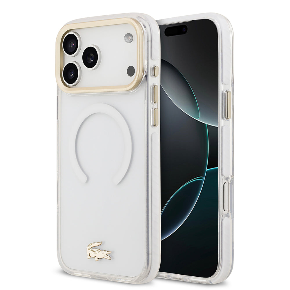__vg|Beyaz|0|3666339512507-01|Apple iPhone 17 Pro Max Kılıf Lacoste Orjinal Lisanslı MagSafe Şarj Özellikli Gold Timsah Logolu Buzlu Kapak