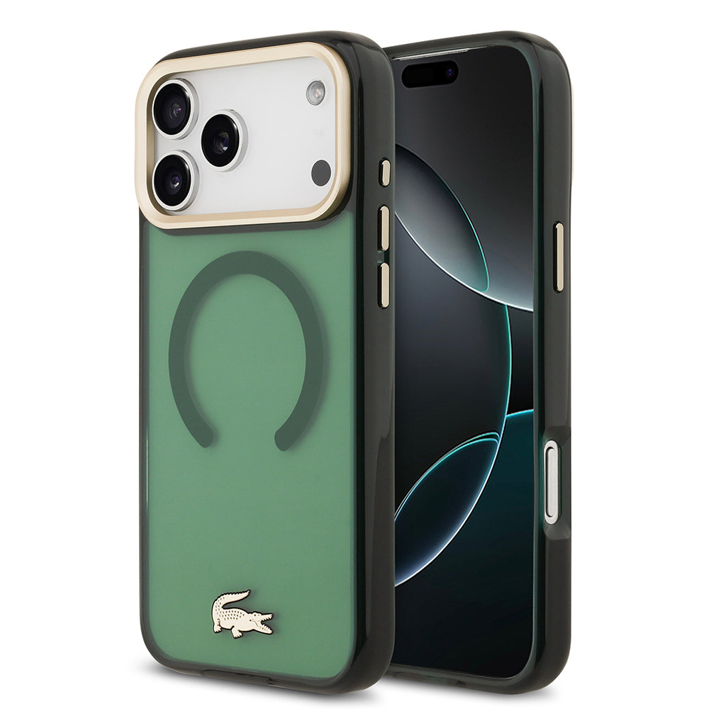 __vg|Yeşil|0|3666339512620-01|Apple iPhone 17 Pro Max Kılıf Lacoste Orjinal Lisanslı MagSafe Şarj Özellikli Gold Timsah Logolu Buzlu Kapak