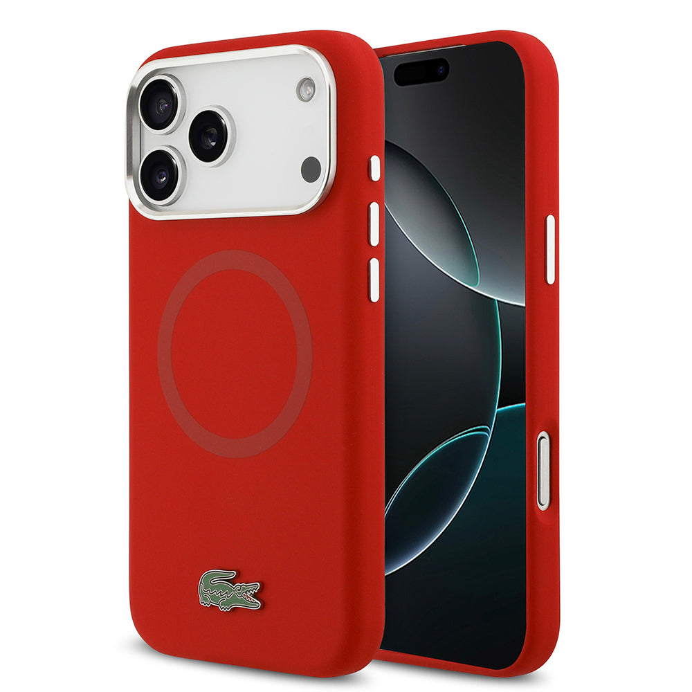 __vg|Kırmızı|0|3666339513108-01|Apple iPhone 17 Pro Max Kılıf Lacoste Orjinal Lisanslı MagSafe Şarj Özellikli İkonik Logolu Metal Kamera Çerçeveli Silikon Kapak