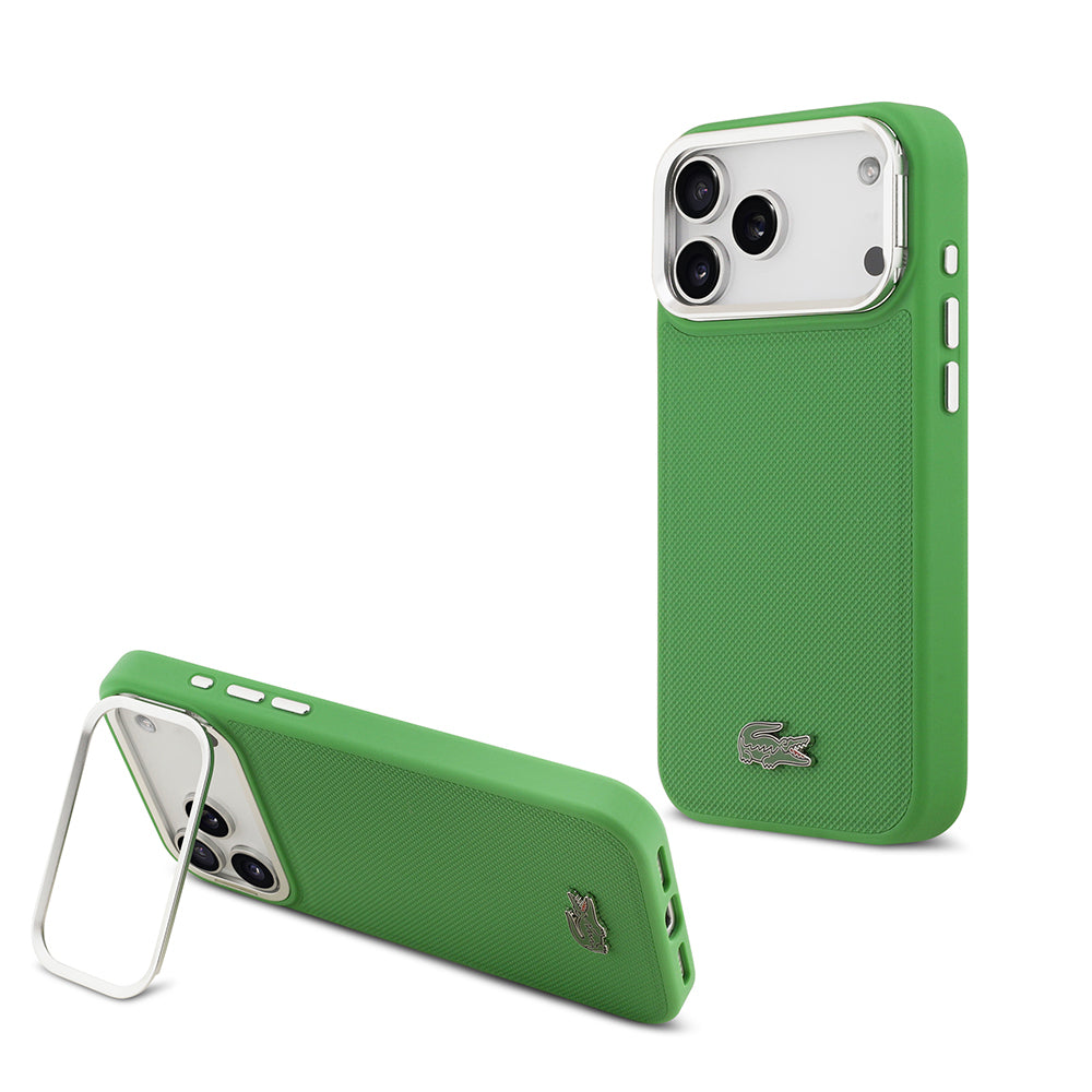 __vg|Yeşil|0|3666339513344-01|Apple iPhone 17 Pro Max Kılıf Lacoste Orjinal Lisanslı MagSafe Şarj Özellikli PU Pike Desenli Standlı Metal Logolu Kapak