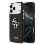 __vg|Siyah|0|3666339518103-01|Apple iPhone 17 Pro Max Kılıf Guess Orjinal Lisanslı Metal Kamera Çerçeveli Metal Büyük 4G ve Yazı Logolu PU Deri Kapak