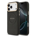 __vg|Siyah|0|3666339519704-01|Apple iPhone 17 Pro Max Kılıf Guess Orjinal Lisanslı MagSafe Şarj Özellikli Sıcak Baskılı Yazı Logolu PU Deri Peony Kapak