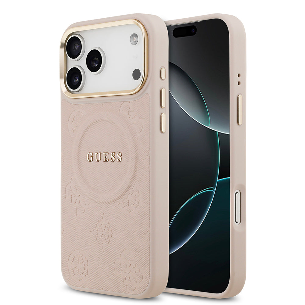 __vg|Pembe|0|3666339519865-01|Apple iPhone 17 Pro Max Kılıf Guess Orjinal Lisanslı MagSafe Şarj Özellikli Sıcak Baskılı Yazı Logolu PU Deri Peony Kapak