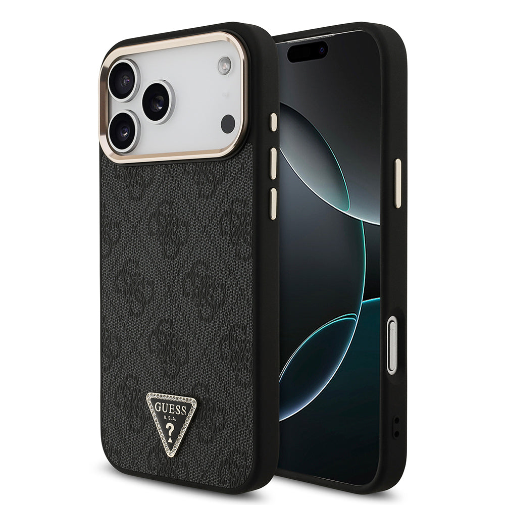 __vg|Siyah|0|3666339520984-01|Apple iPhone 17 Pro Max Kılıf Guess Orjinal Lisanslı MagSafe Şarj Özellikli Taşlı Üçgen Logo 4G Desenli Kapak