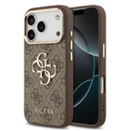 __vg|Kahverengi|0|3666339521943-01|Apple iPhone 17 Pro Max Kılıf Guess Orjinal Lisanslı Gold Metal Kamera Çerçeveli 4G Desenli Metal Büyük 4G ve Yazı Logolu Kapak