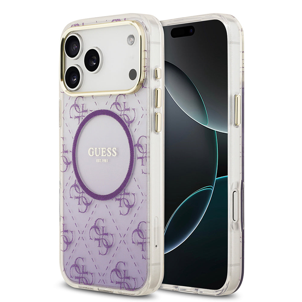 __vg|Mor|0|3666339522902-01|Apple iPhone 17 Pro Max Kılıf Guess Orjinal Lisanslı MagSafe Şarj Özellikli 4G Desenli Simli Silikon Kapak