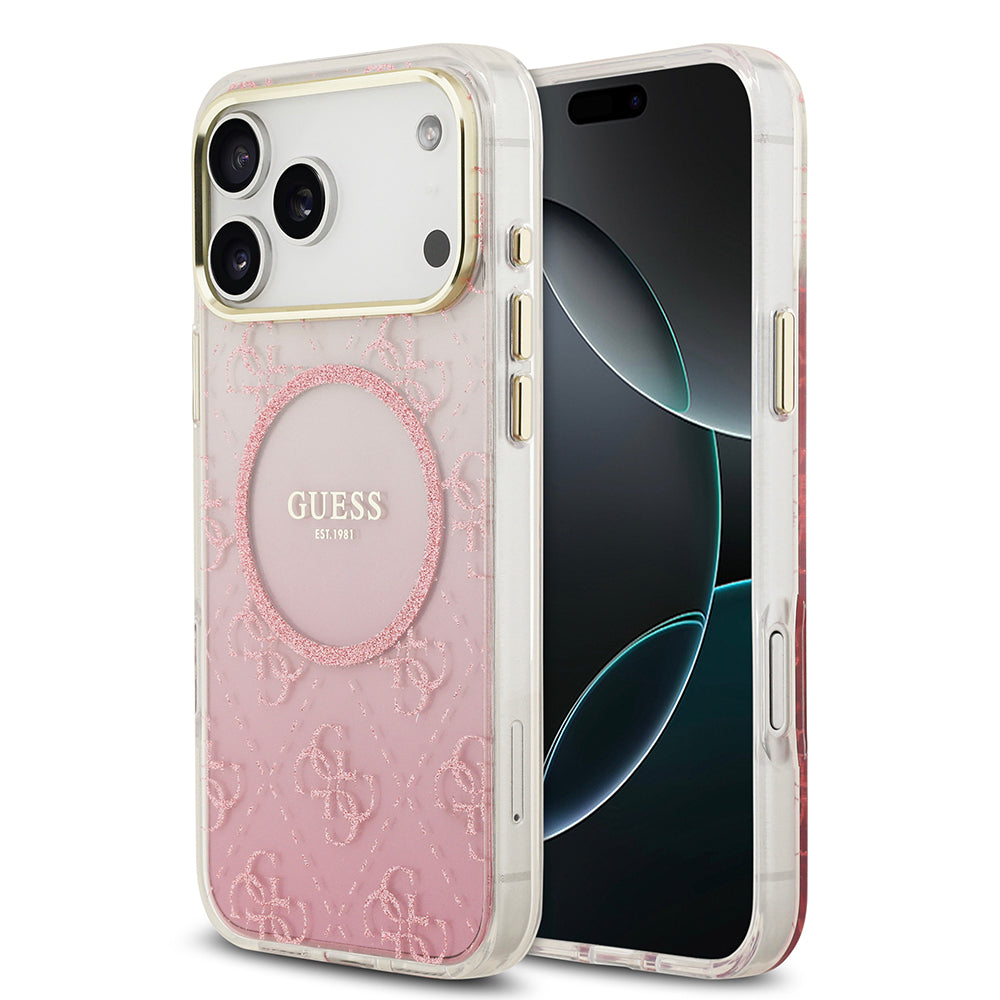 __vg|Pembe|0|3666339523220-01|Apple iPhone 17 Pro Max Kılıf Guess Orjinal Lisanslı MagSafe Şarj Özellikli 4G Desenli Simli Silikon Kapak