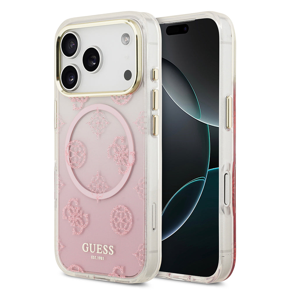 __vg|Pembe|0|3666339524029-01|Apple iPhone 17 Pro Max Kılıf Guess Orjinal Lisanslı MagSafe Şarj Özellikli Simli Peony Desenli Silikon Kapak