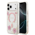 __vg|Pembe|0|3666339524548-01|Apple iPhone 17 Pro Max Kılıf Guess Orjinal Lisanslı MagSafe Şarj Özellikli Transparan Resin Flowers Kapak