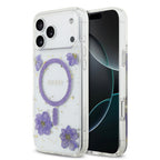 __vg|Mor|0|3666339524586-01|Apple iPhone 17 Pro Max Kılıf Guess Orjinal Lisanslı MagSafe Şarj Özellikli Transparan Resin Flowers Kapak