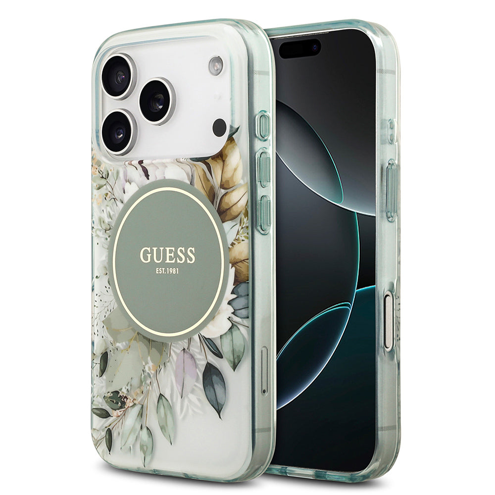 __vg|Yeşil|0|3666339525187-01|Apple iPhone 17 Pro Max Kılıf Guess Orjinal Lisanslı MagSafe Şarj Özellikli Flower Tonal Circle Kapak