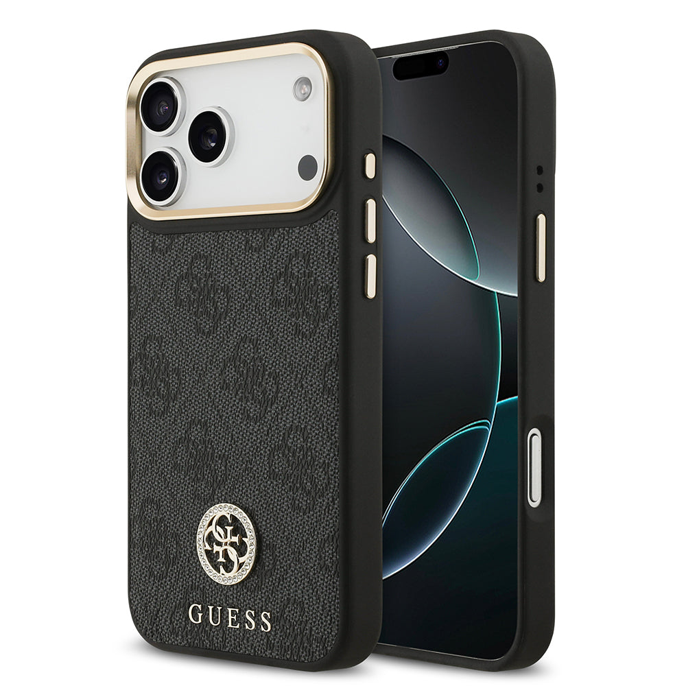 __vg|Siyah|0|3666339529130-01|Apple iPhone 17 Pro Max Kılıf Guess Orjinal Lisanslı MagSafe Şarj Özellikli Gold Metal Kamera Çerçeveli Taşlı 4G Logolu Kapak