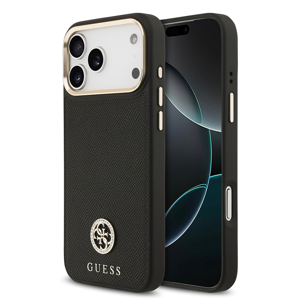 __vg|Siyah|0|3666339529772-01|Apple iPhone 17 Pro Max Kılıf Guess Orjinal Lisanslı MagSafe Şarj Özellikli Grained Yazı ve Taşlı 4G Logolu Kapak